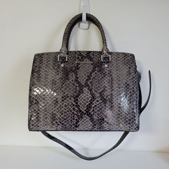 Michael Michael Kors Grey Snake Embossed Leather Medium Selma Tote - Picture 2 of 13